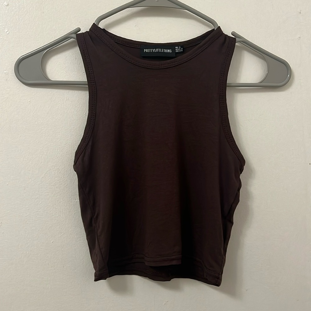 PrettyLittleThing Chocolate Jersey Racerback Crop Top